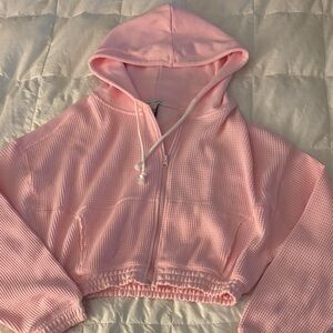 Pink Cropped Hooded Jacket - Women's Lightweight Zip-Up